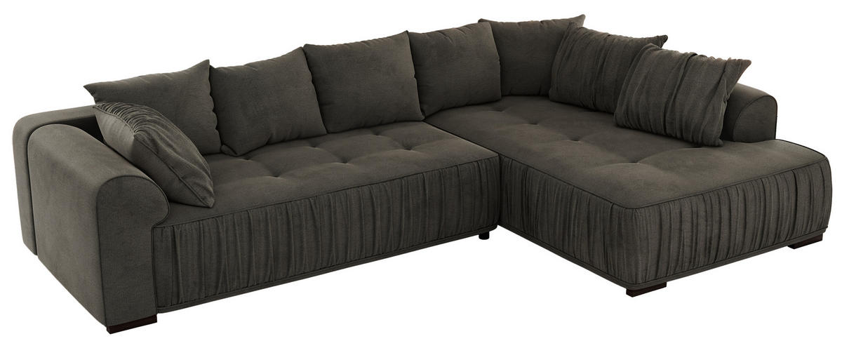 ECKSOFA ORTA Dunkelgrau Velvet - Rechts - Dunkelgrau/Schwarz, Textil (200/325cm) - MKS
