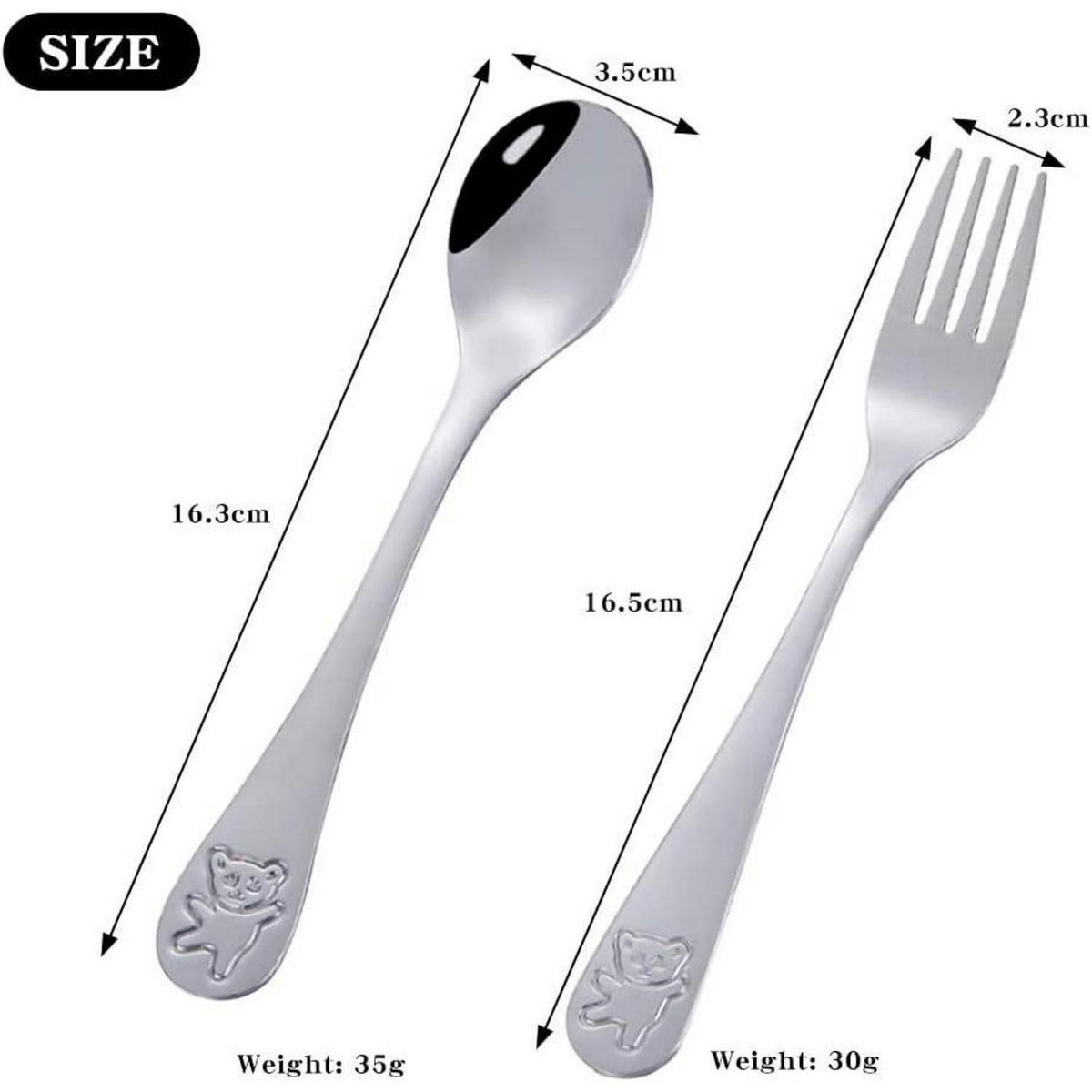 KINDER Besteck Set 6-teilig Edelstahl Bärenmuster 16.5 cm - Silberfarben, Metall