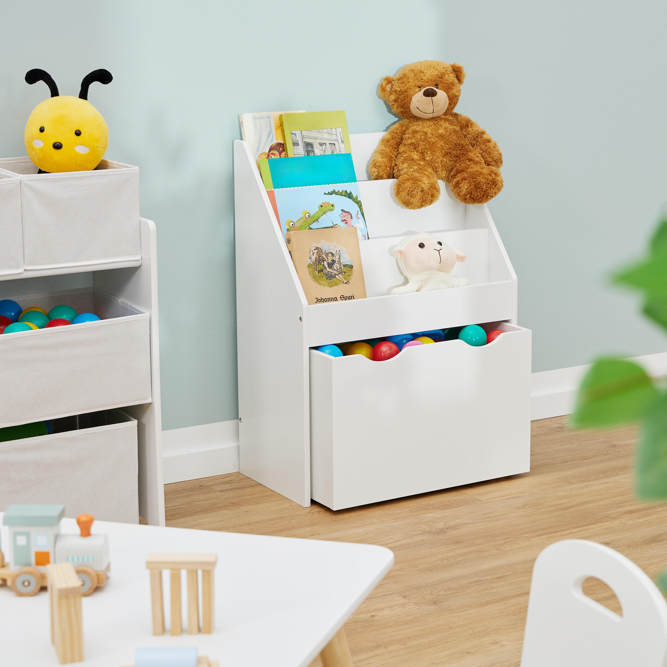 KINDERBÜCHERREGAL - Weiß, Holzwerkstoff/Kunststoff (50.5/69.5/28cm) - Relaxdays