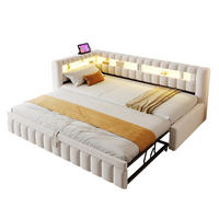 POLSTERBETT 90/200 cm aus Samt mit LED-Beleuchtung und USB-Anschluss, Beige - Beige, Textil (90/200cm) - OKMYHOME