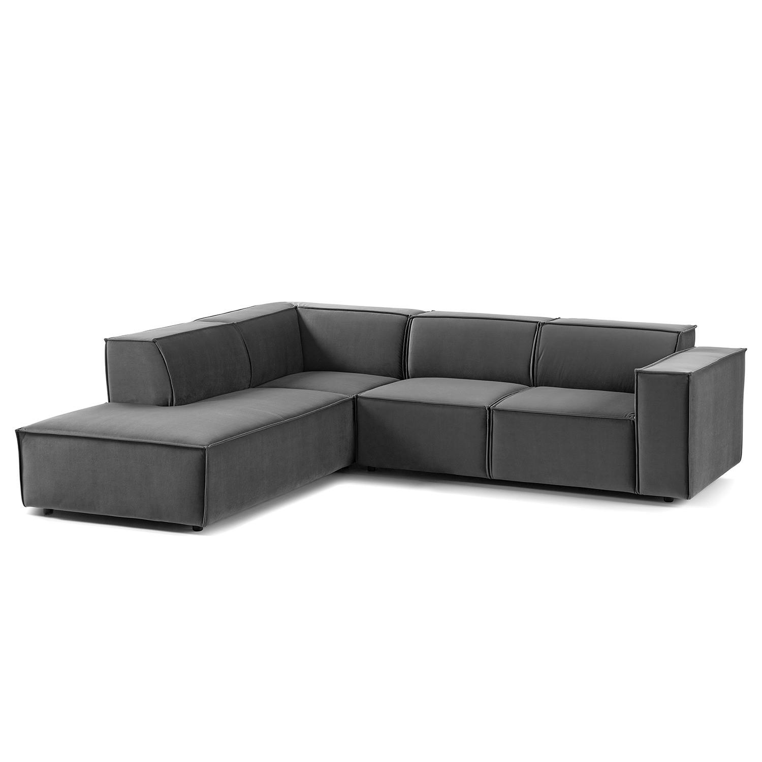ECKSOFA mit Ottomane - Schwarz/Grau, Kunststoff/Textil (260/234cm) - home24