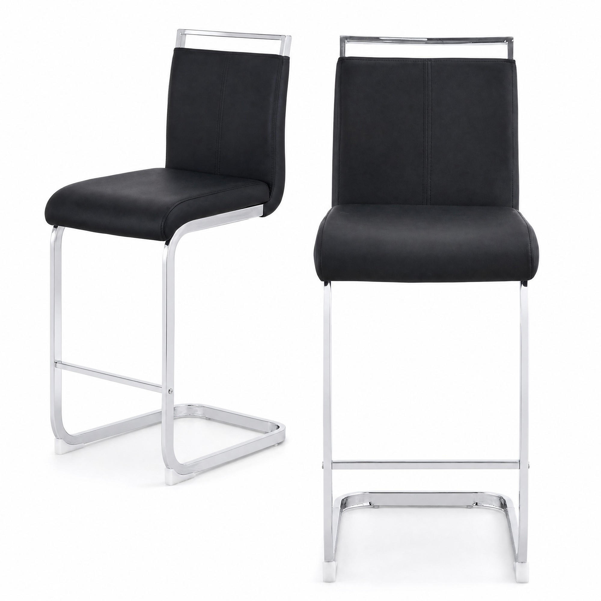 BARHOCKER 2er-Set Schwarz mit Fußstütze - Schwarz, Metall (46.5/96.5/38.9cm) - MIVRAY