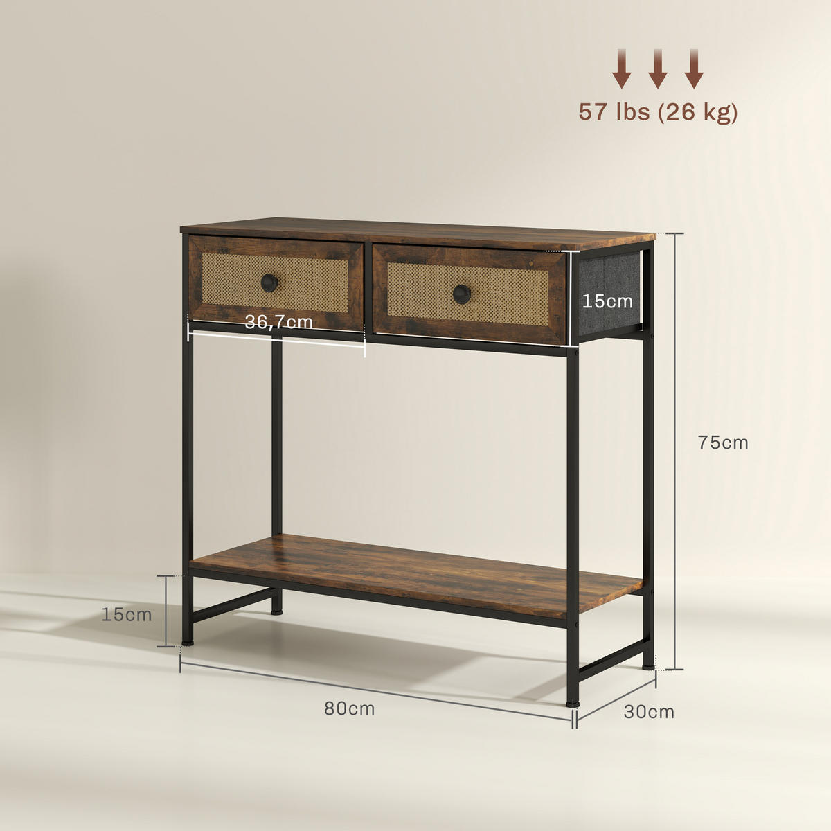 KONSOLENTISCH Rustikales Braun MDF Stahl 1 Stück - Braun, Kunststoff (80/30/75cm) - GiPP