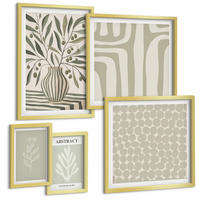 BILDER SET 5er Set - 50x50 cm & 20x30 cm & 40x60 cm Goldrahmen - Abstrakte Pflanzenmuster - Goldfarben, Kunststoff (40/60cm) - TULUP