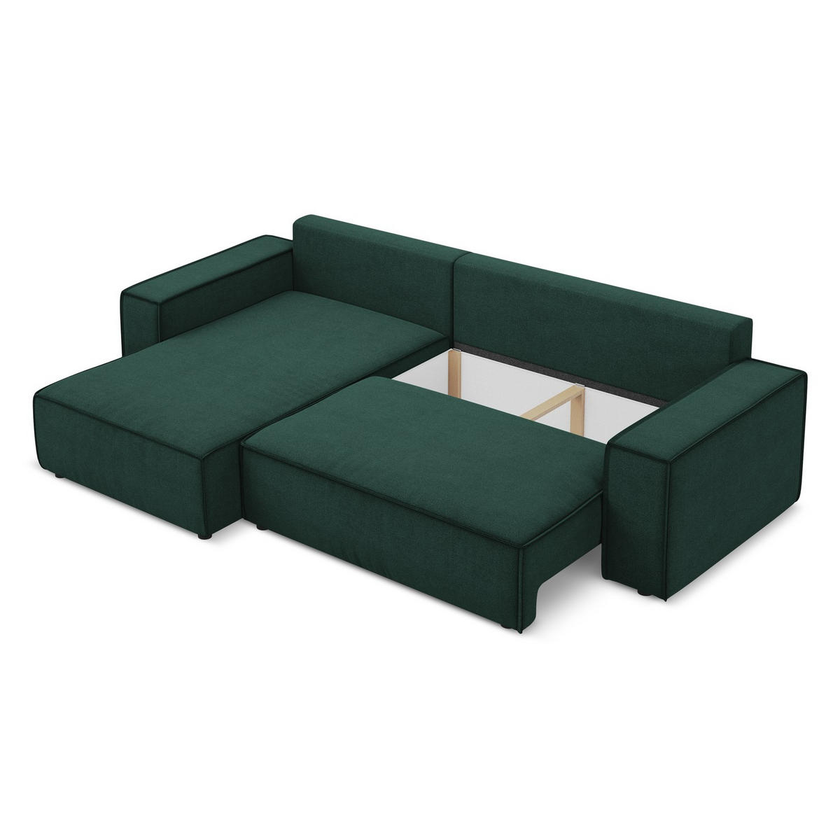 ECKSOFA mit Schlaffunktion Strukturstoff Stoff Grün - Dunkelgrün/Schwarz, Kunststoff/Textil (185/290cm) - LaMiaSofa