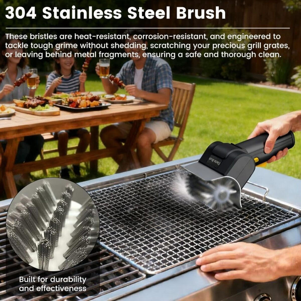 GRILLBÜRSTE Elektrische & Edelstahl Schwarz, Schwarz - Schwarz, Kunststoff (10cm) - Authentics