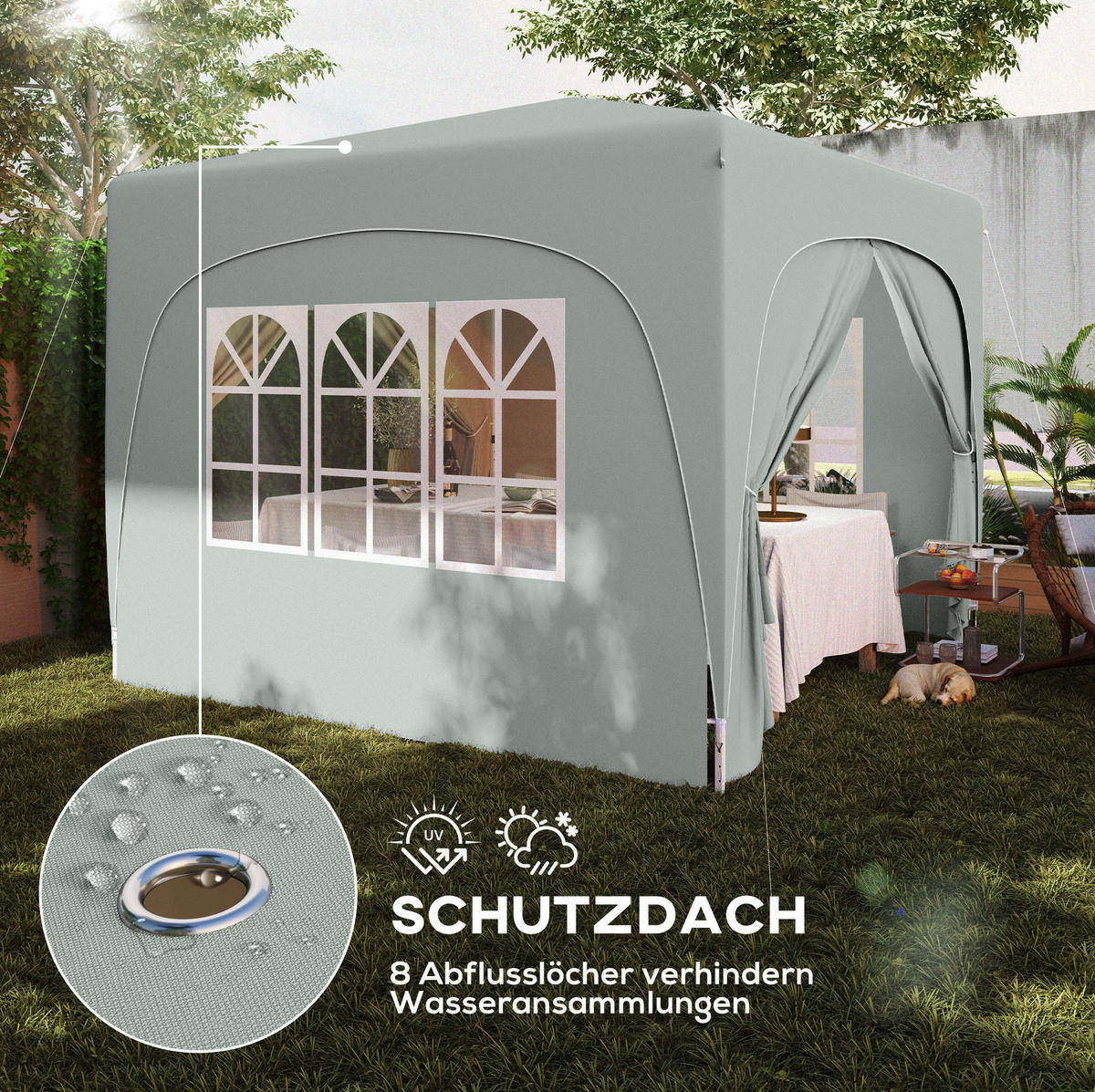 PAVILLONS aus Polyester 300x300x273 cm in Hellgrau mit Seitenteilen - Hellgrau, Textil (300/273/300cm) - Modfu