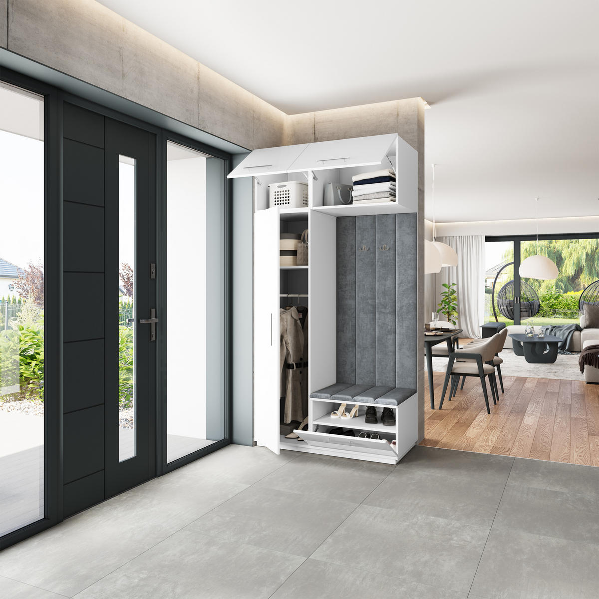 GARDEROBENSCHRANK REMA 120/240/60 cm Modern Garderobe-Set Weiß - Weiß/Grau, Holzwerkstoff (120/240/60cm) - MASSENO