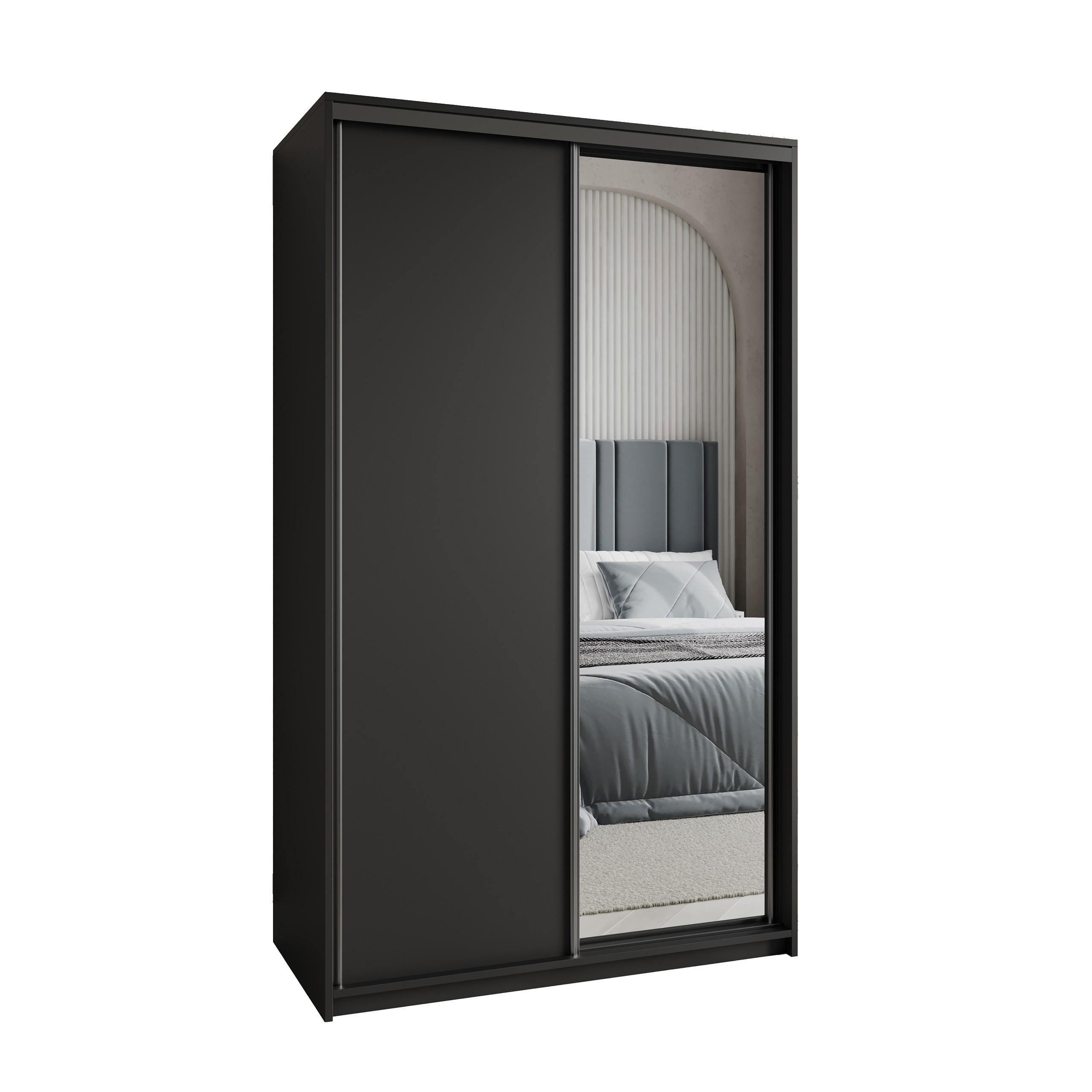 SCHWEBETÜRENSCHRANK TAVI 120/205/60 cm 2-türig mit Spiegel Schwarz - Schwarz, Holzwerkstoff (120/205/60cm) - MASSENO