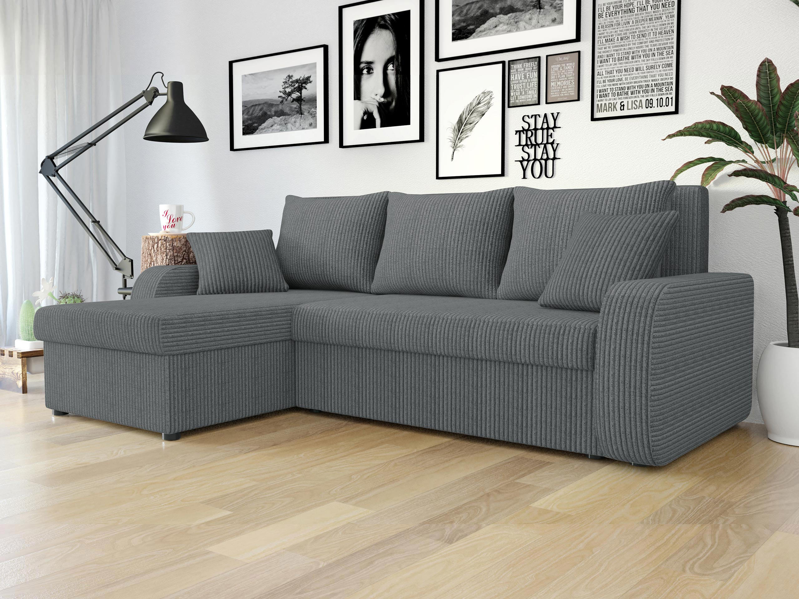 ECKSOFA Kris Cord - Schwarz/Grau, Holz/Kunststoff (238/147cm) - MIRJAN24