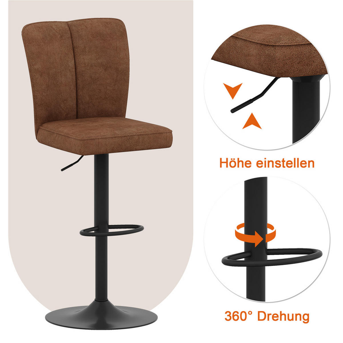 TISCHGRUPPE 3-tlg Glastisch 89 cm & 2 drehbaren Barhockern Braun - Braun, Glas/Metall (93.5/5.5/93.5cm) - Raelunyi