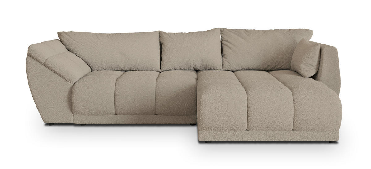 ECKSOFA ORENTI R-S Beige Boucle-Stoff mit Schlaffunktion - Beige, Holz (287/182cm) - MASSENO
