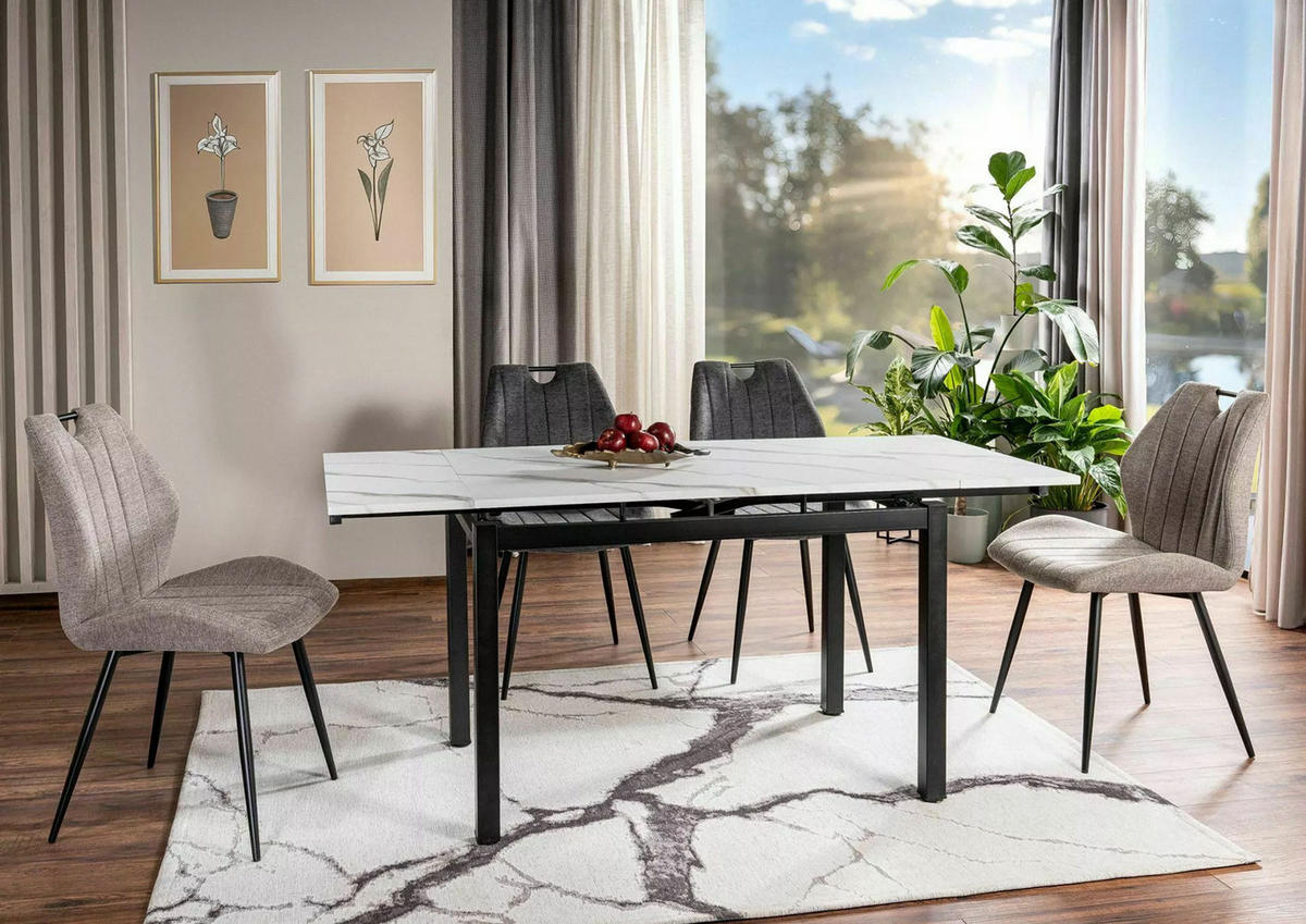 ESSTISCH Gideon Weiß Marmor / Schwarz 80-130 / 80 / 75cm - Schwarz/Weiß, Holz/Holzwerkstoff (80/80/75cm) - Feldmann-Wohnen