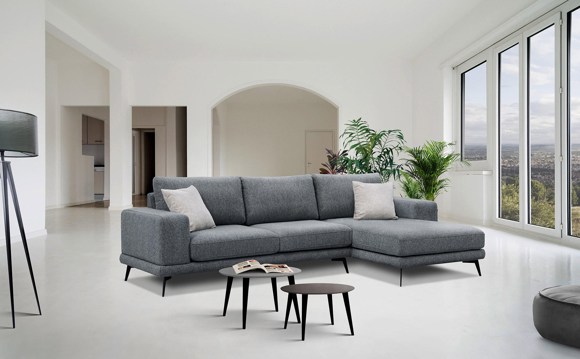 ECKSOFA MEDIOLANE 4-Sitzer, dunkelgrau - Dunkelgrau, Holzwerkstoff/Textil (282/219cm) - Courtois Laville
