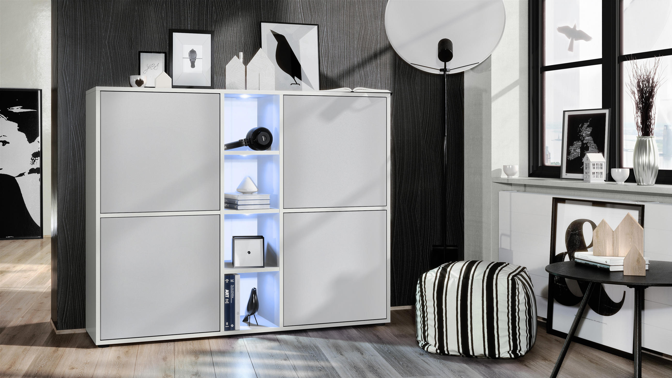 HIGHBOARD Cuba Türen in Hellgrau seidenmatt - Greige, Holzwerkstoff (130.5/105.5/35.5cm) - Vladon