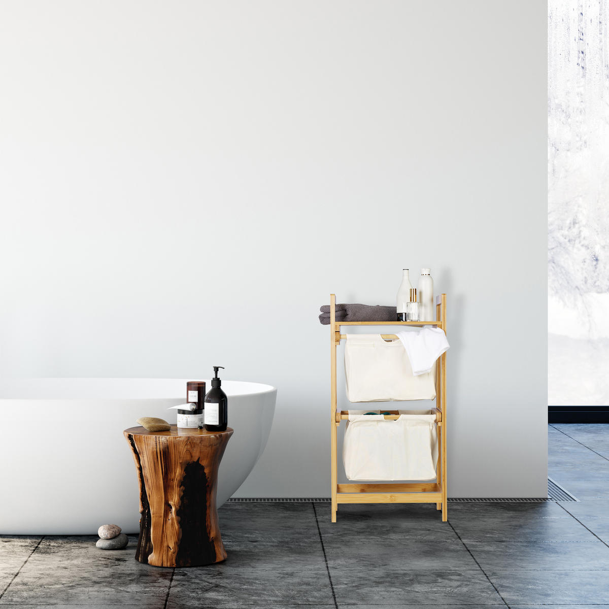 WÄSCHEKORB - Multicolor, Holz/Textil (37/73/33cm) - Relaxdays