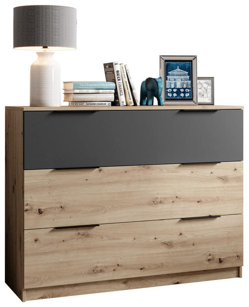 KOMODA, dub artisan, 120/92/38 cm - černá/dub artisan, Design, kompozitní dřevo/plast (120/92/38cm) - Carryhome