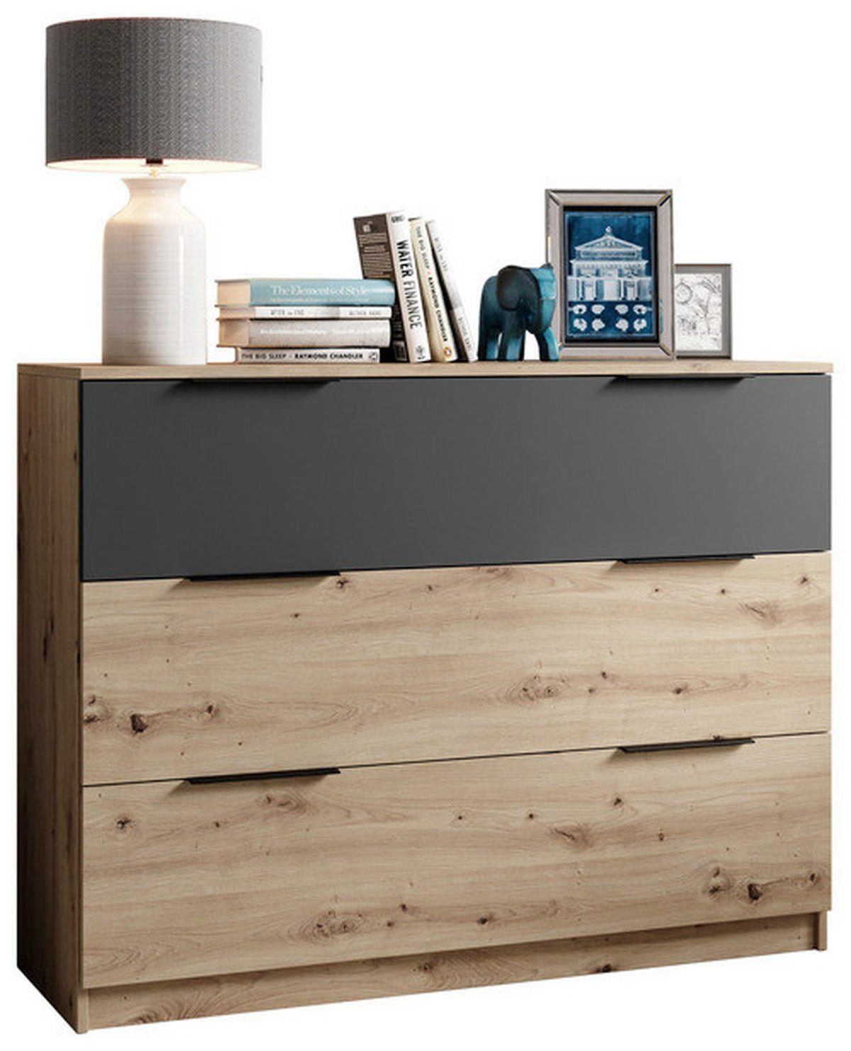 KOMODA, dub artisan, 120/92/38 cm - černá/dub artisan, Design, kompozitní dřevo/plast (120/92/38cm) - Carryhome