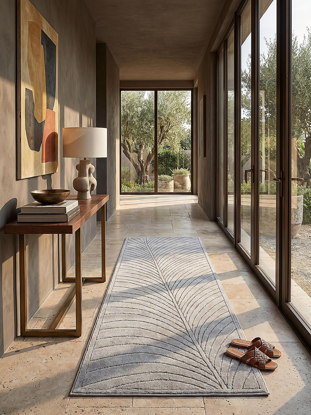LÄUFER Outdoor, Fußbodenheizung-geeignet, mit Blattmotiv, aus Polypropylen, ENGADIN in Silbergrau, 80 x 150 cm - Grau, Textil (80/150cm) - KADIMA DESIGN