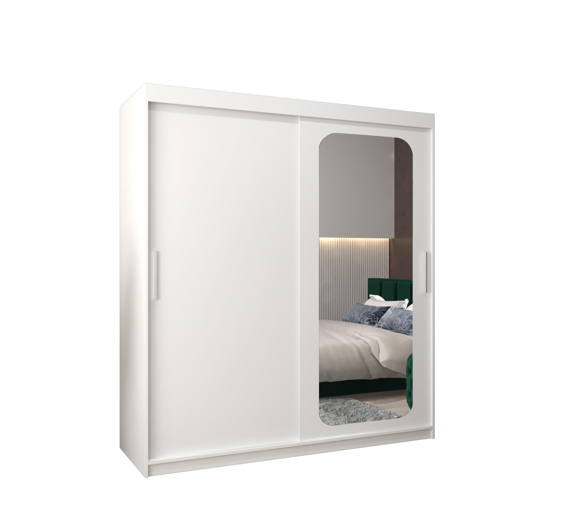 SCHWEBETÜRENSCHRANK 200/180/62 2-türig - Silberfarben/Weiß, Holz/Kunststoff (180/200/62cm) - MÖBEL KRYSPOL