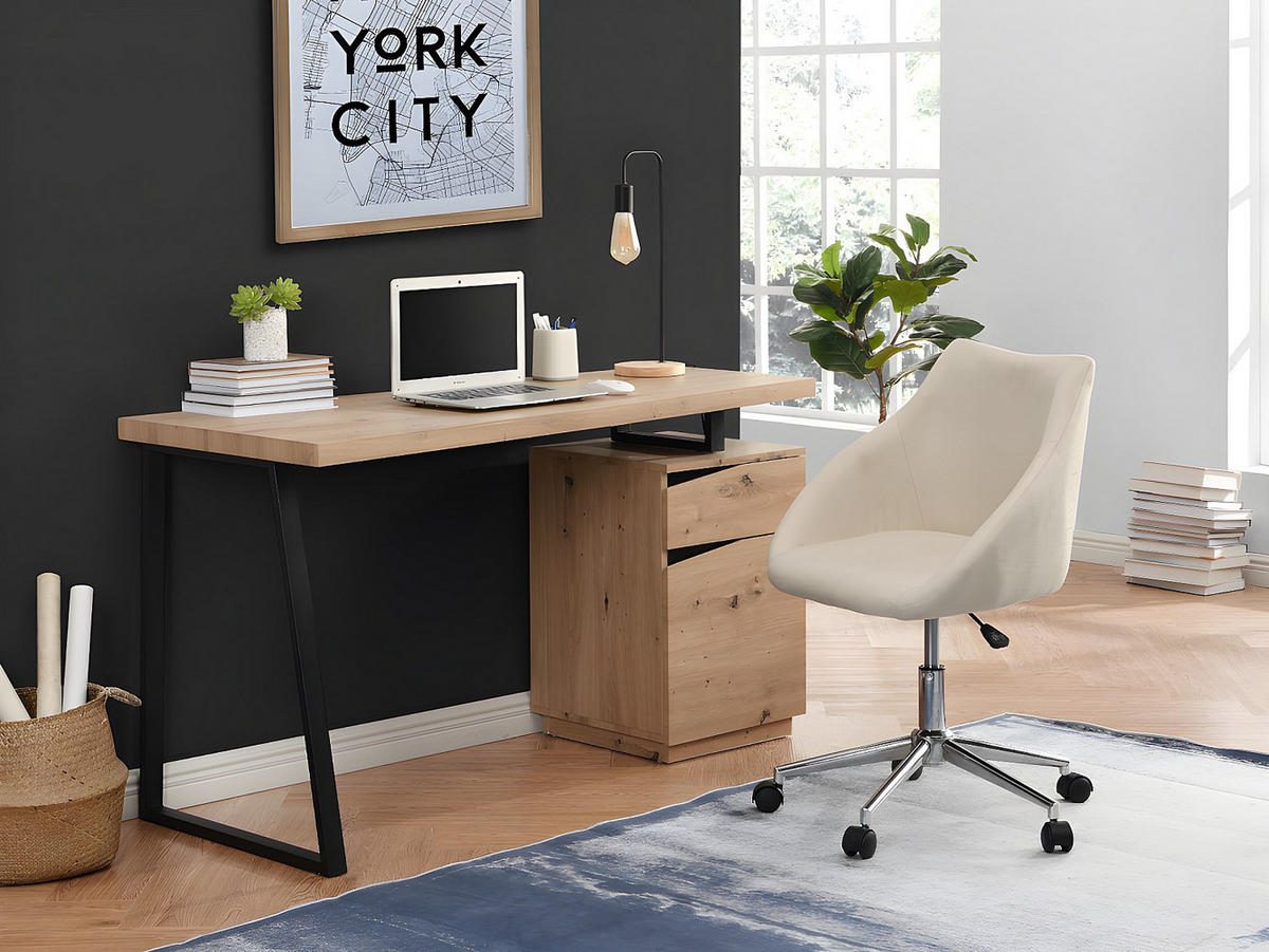 SCHREIBTISCH mit 1 Schublade & 1 Tür - MDF & Edelstahl - Eichefarben & Schwarz - GOTAMA - Schwarz, Holz (60/140/75cm) - Vente-Unique