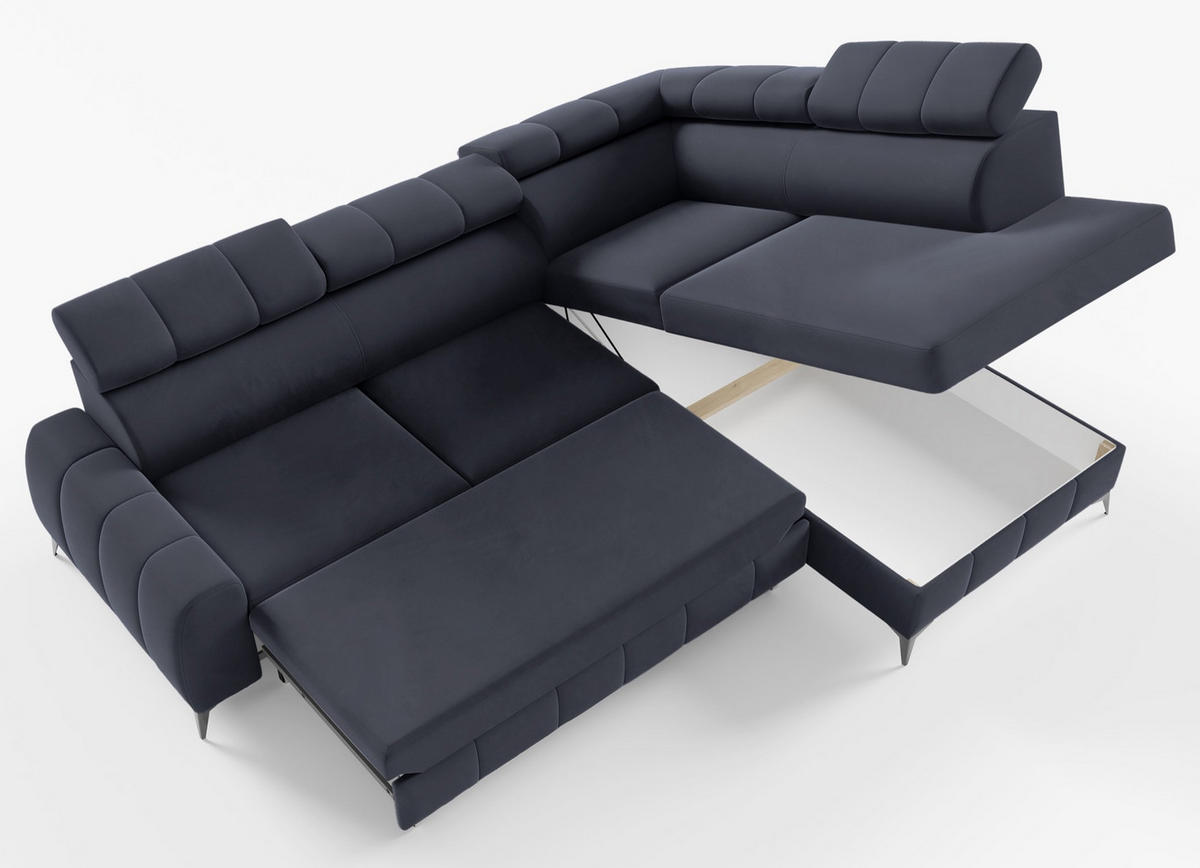 ECKSOFA London Dunkelgrau Velours - Dunkelgrau/Schwarz, Textil/Metall (274/203cm) - Selsey