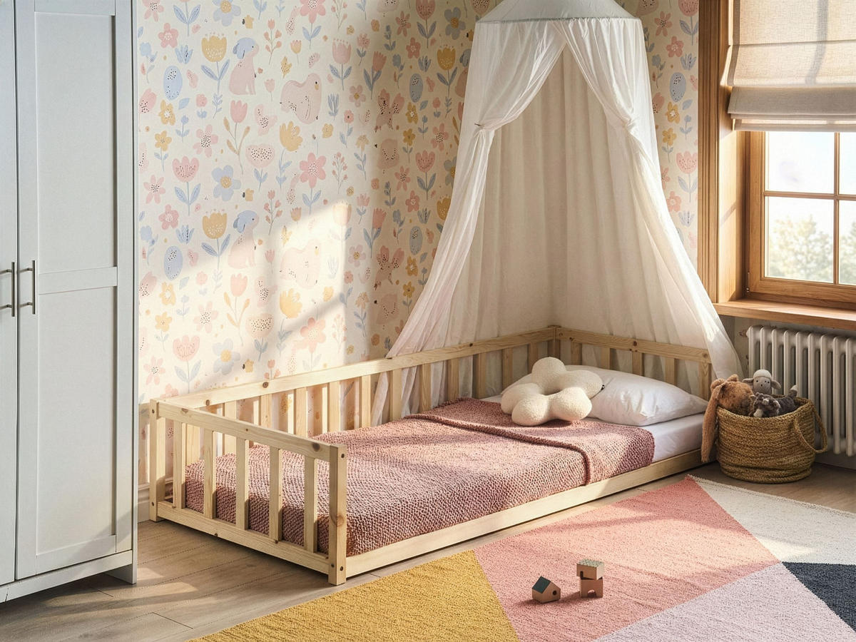 DĚTSKÁ POSTEL Borovicové dřevo 90/200 cm Světle hnědá Auribeau - světle hnědá, dřevo (90/200cm) - Beliani