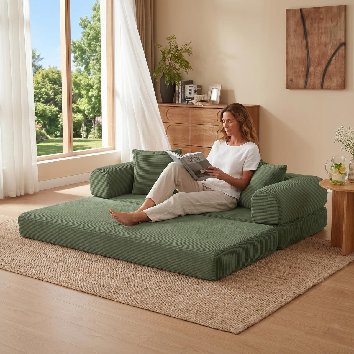 SCHLAFSOFA 2-Sitzer Sofa mit Schlaffunktion,Cord,Grün - Grün, Textil (195/59/89cm) - LVHOM