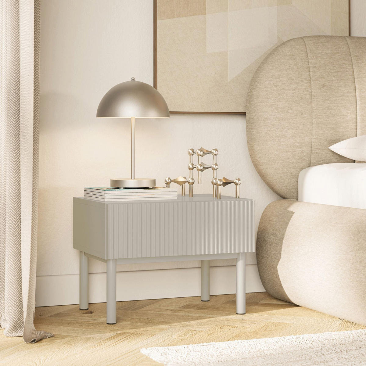 NOČNÝ stolík Veldio New Greige 50 cm - taupe, kov/kompozitné drevo (50/44/35.6cm) - Selsey