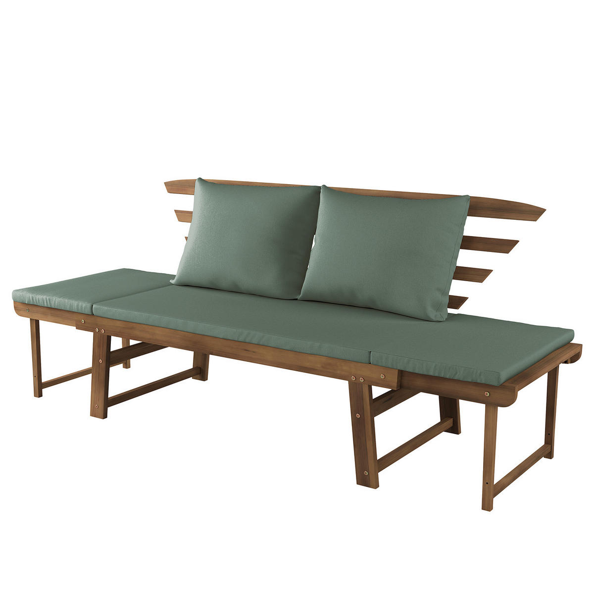 MASSIVE GARTENBANK - Akazie massiv / Polyester - Braun / Weiß - Olivgrün, Holz/Textil (159/85/67cm) - home24