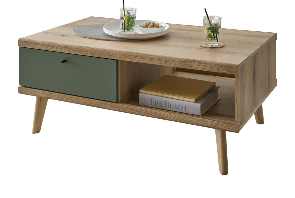 COUCHTISCH Salbei grün, Eiche Evoke, skandinavisch 107 x 67 cm, Wohnzimmertisch mit Stauraum - Eichefarben/Salbeigrün, Holz/Holzwerkstoff (107/67/46cm) - Furn.Design