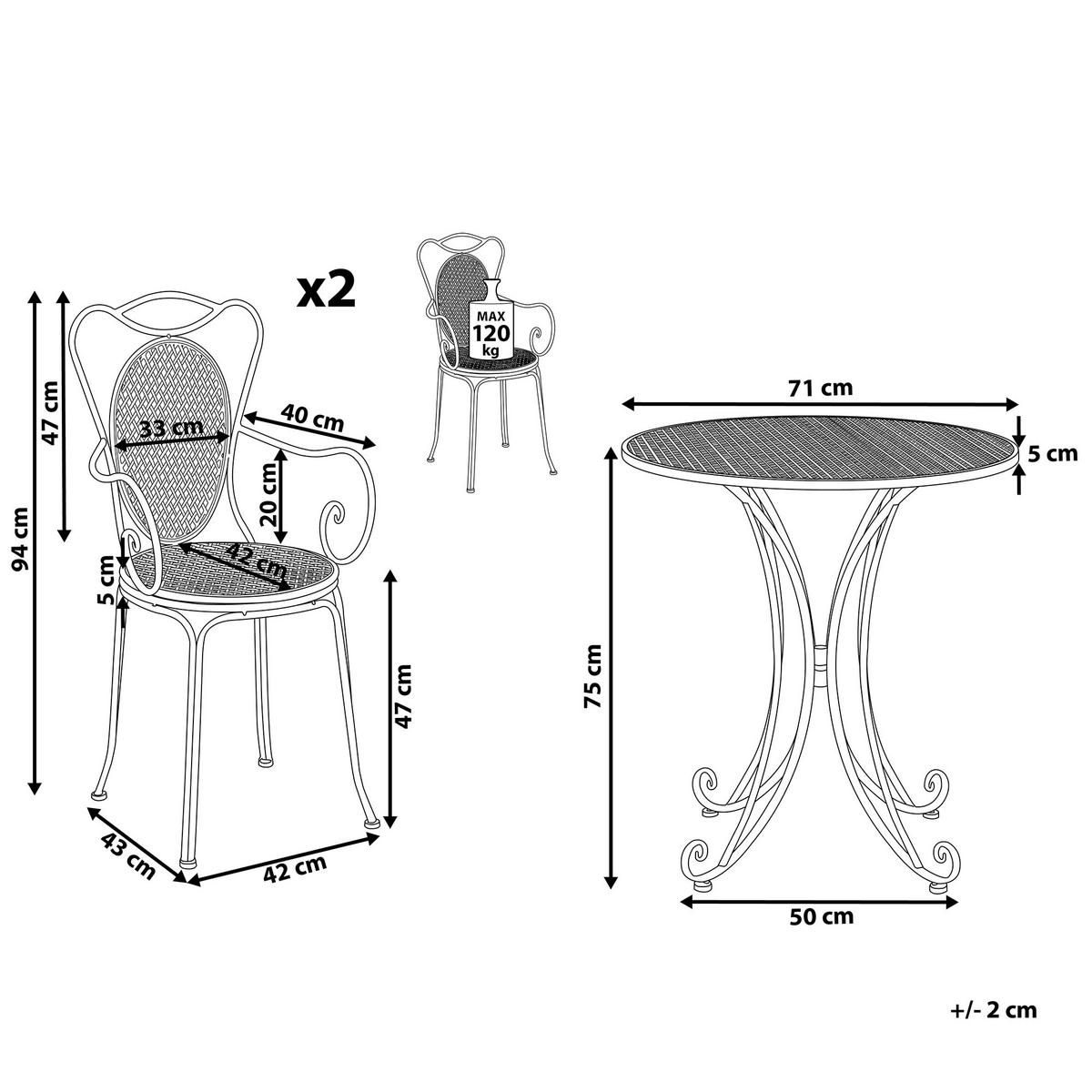 BALKONSET 2-Sitzer grau Metall Cilento - Grau, Metall - Beliani