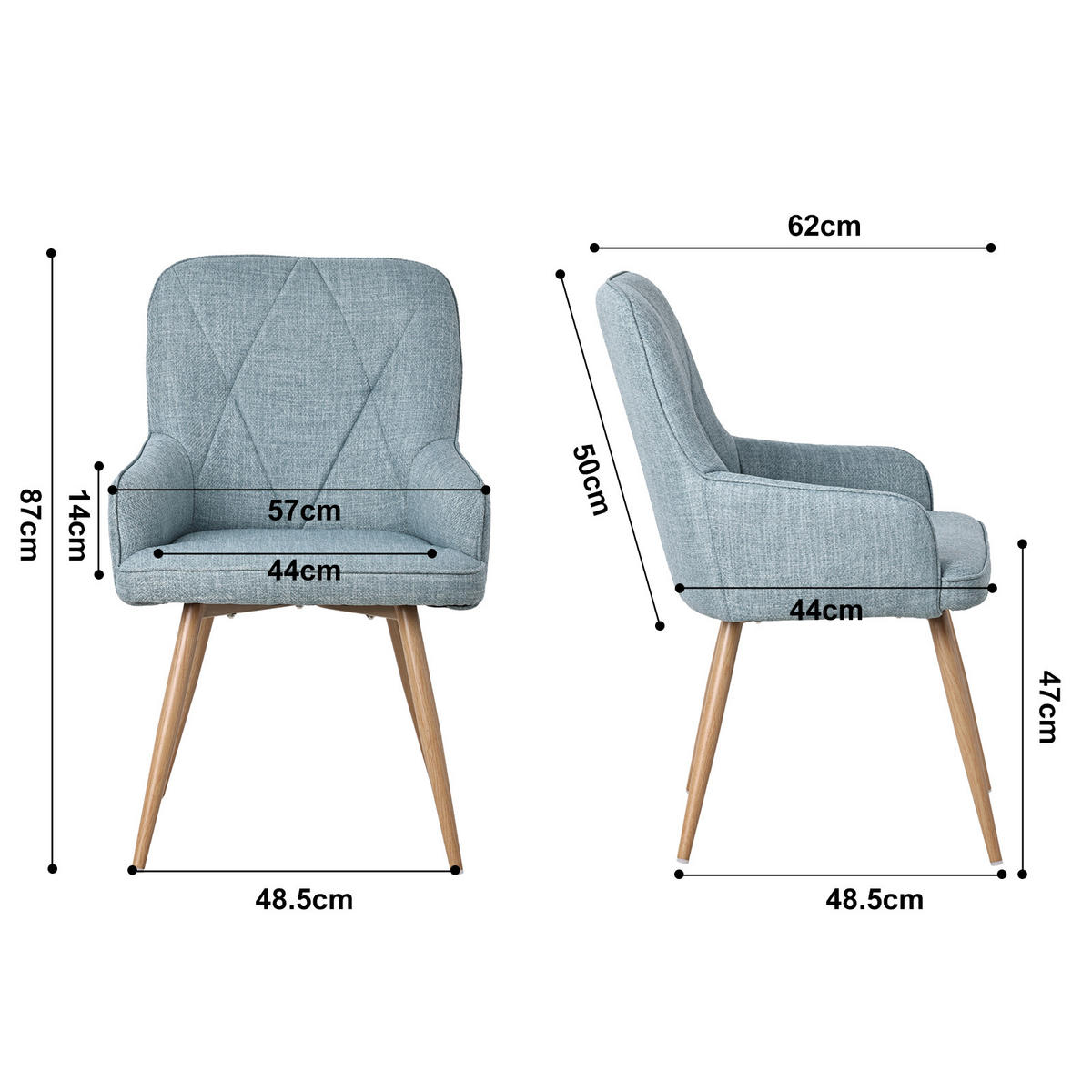 ARMLEHNSTUHL-SET 2 Stück in Stoff(YZ3) - Mintgrün, Textil (57/87/62cm) - HOMAVO