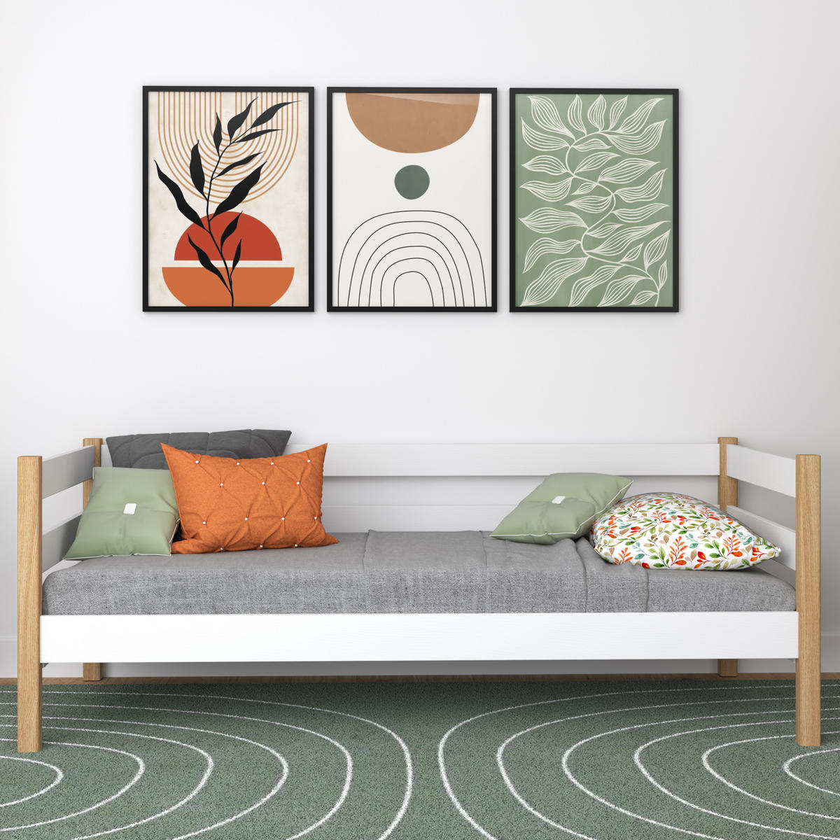 TAGESBETT Weiß / Eiche Natur 120/200 - Eiche Artisan/Weiß, Naturmaterialien/Holz (120/200cm) - N-Wood