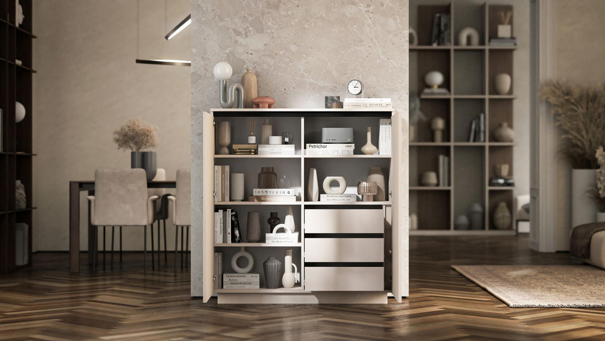 HIGHBOARD Selene 2D Kaschmir Matt 111 cm Glamour - Kaschmir, Holzwerkstoff (110.8/118/35cm) - Meble Lindner