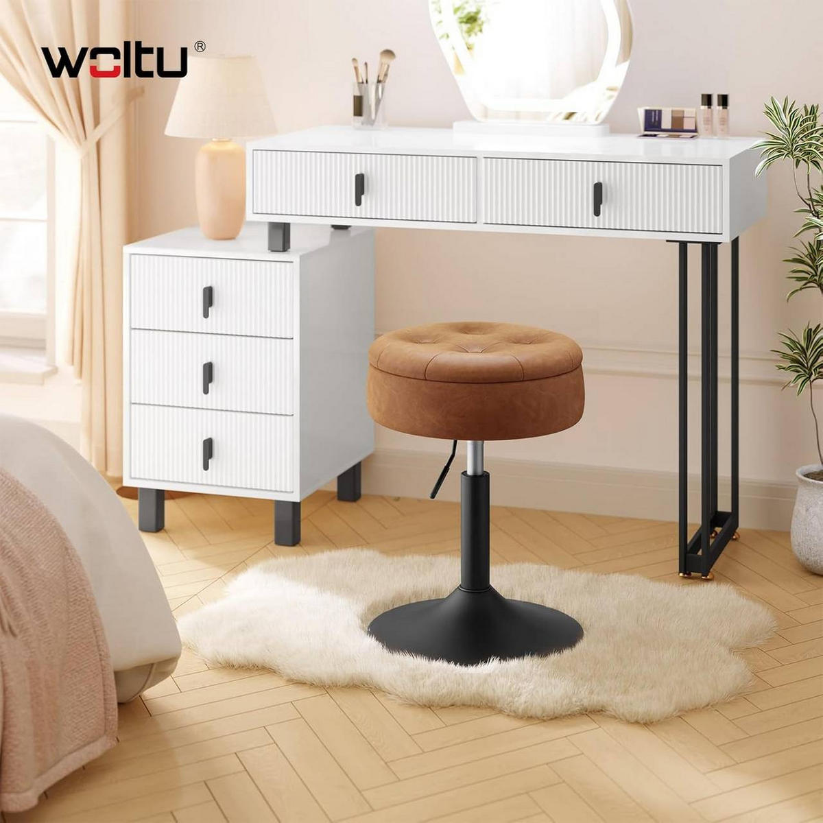SITZHOCKER 2er Set, mit Stauraum, Kunstleder, Braun - Schwarz/Braun, Textil/Metall (38.5/50/38.5cm) - Woltu