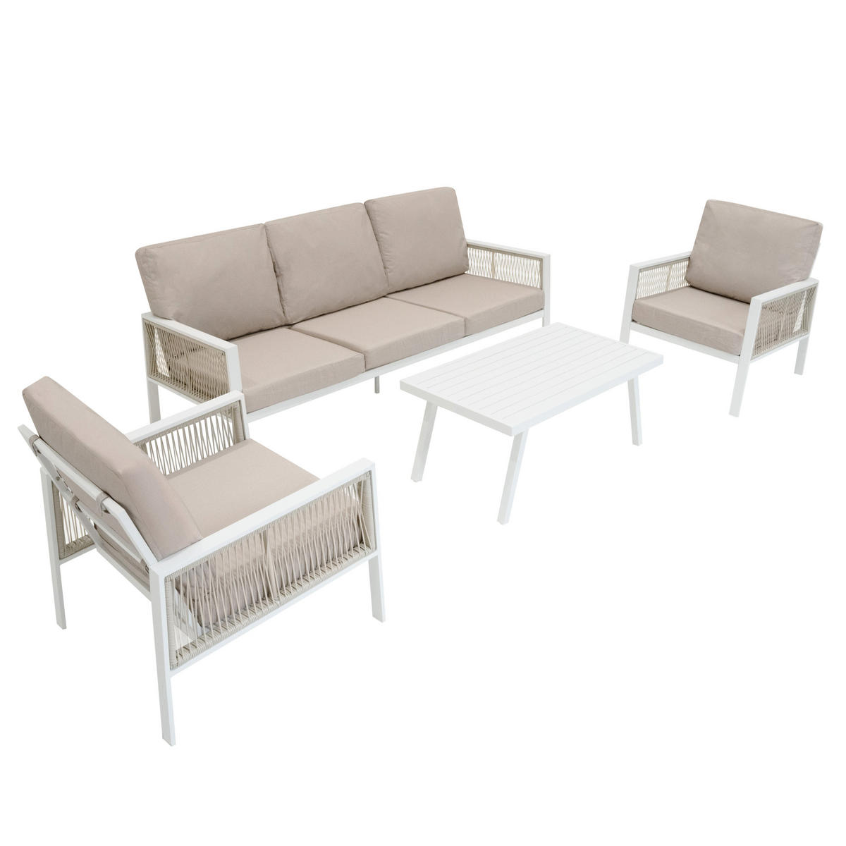 SOFAGARNITUR 4-teilige Aluminium Weiß - Weiß, Metall