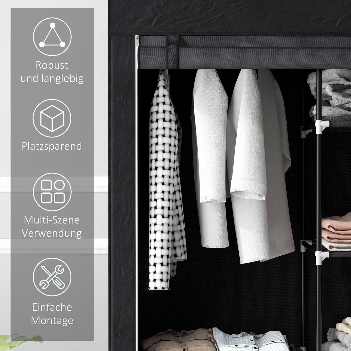 KLEIDERSCHRANK 103/162,5/43 cm Schwarz aus Stahl mit 6 Fächern - Schwarz, Metall (43/162.5/103cm) - OKMYHOME