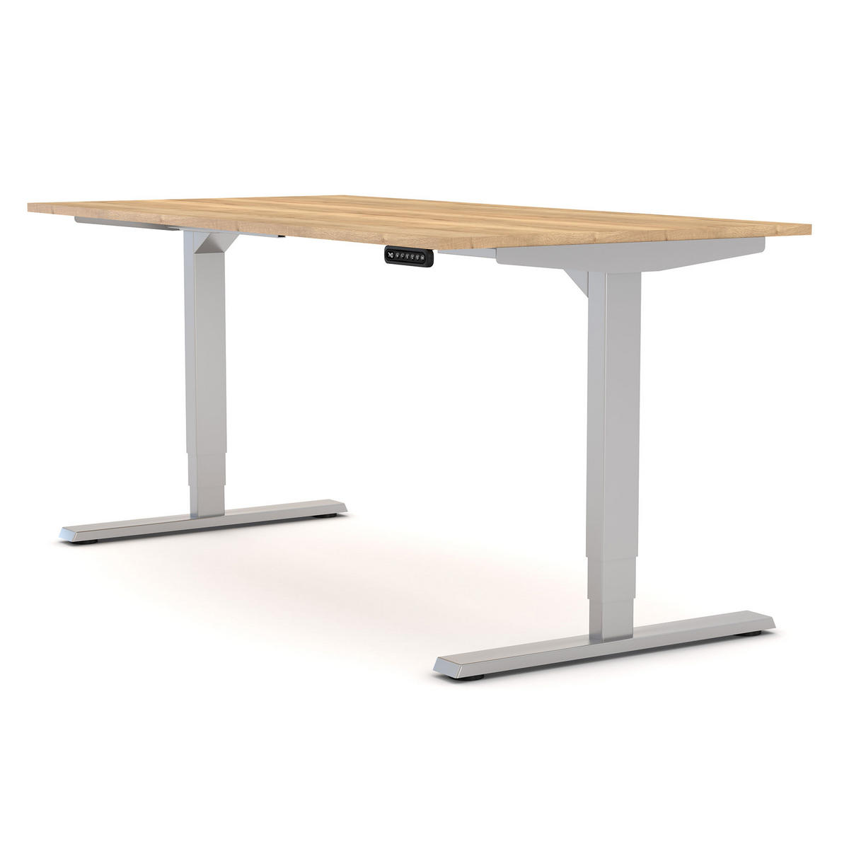 SCHREIBTISCH Elektrisch höhenverstellbarer Schreibtisch Y-Line Eiche Natura Weißaluminium 160/80/62-127cm - Weiß Hochglanz/Silberfarben, Holzwerkstoff/Metall (80/160/127cm) - ASSMANN