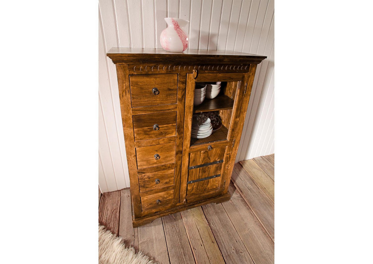 VITRINE Akazie 95x45x147 honig lackiert OXFORD #0417 - Braun, Holz (95/147/45cm) - Massivmoebel24