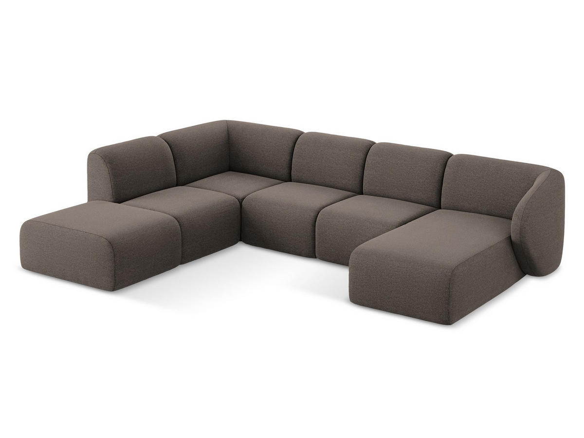 ECKSOFA Rechts Bouclé Stoff Grau - Schwarz/Grau, Holzwerkstoff/Kunststoff (248/166cm) - Makamii