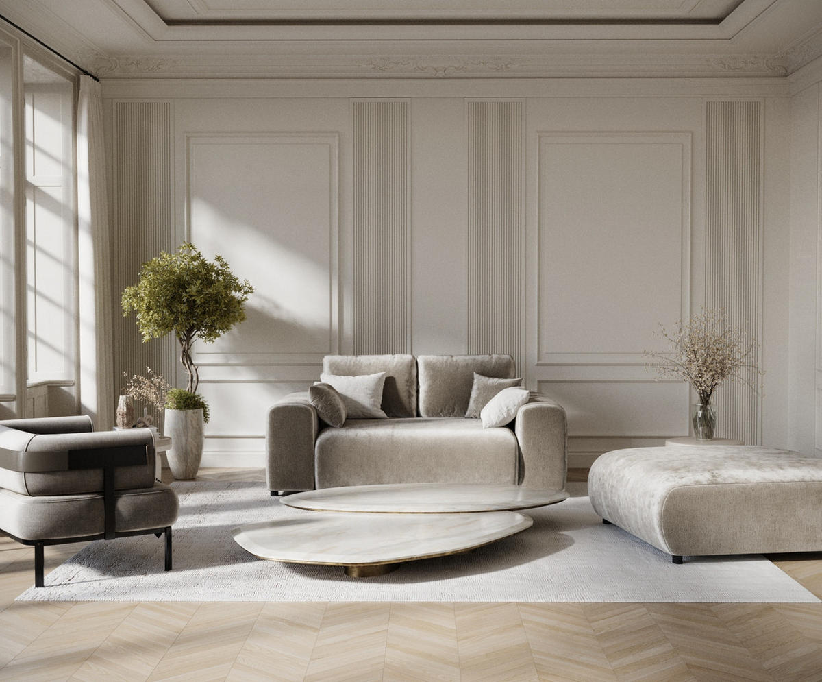 2-SITZER-SOFA Zanzibar Beige Chenille - Beige/Schwarz, Holz/Holzwerkstoff (178/79/108cm) - Maison de Reve