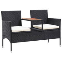 2-SITZER-GARTENBANK mit Teetisch 143 cm Poly Rattan Schwarz - Schwarz, Holz (143/88/65cm) - furnicato