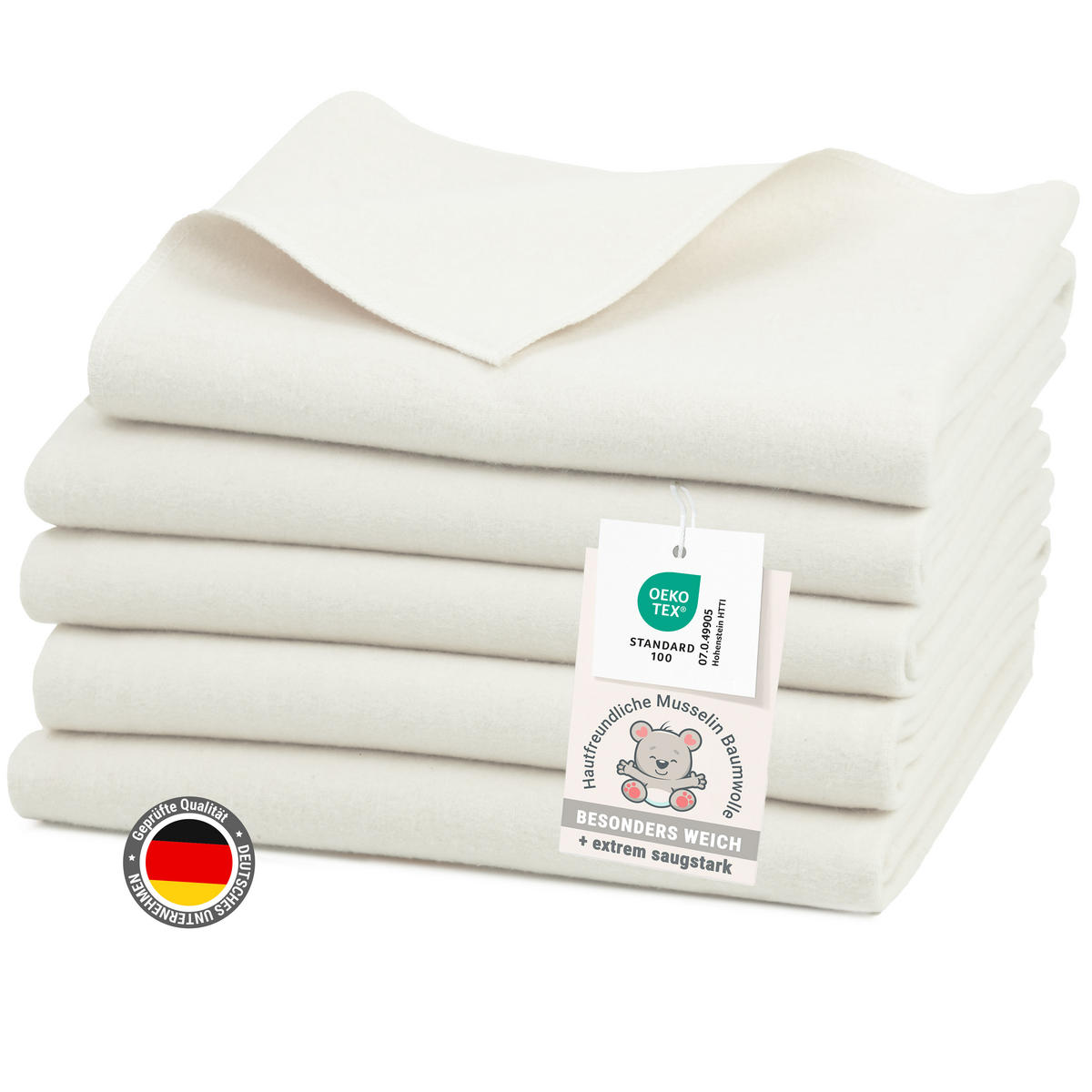 SPUCKTÜCHER, 5er-Set, 80x80 cm, 100% Baumwolle, Weiß - Weiß, Textil (80/80cm) - Zollner