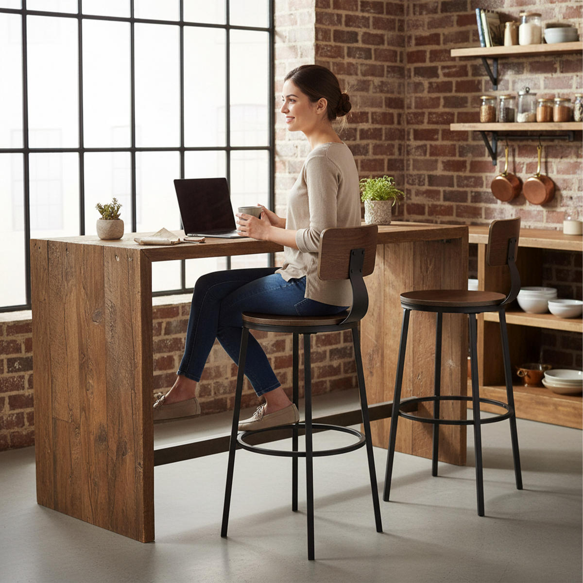 2XBARHOCKER - Multicolor/Schwarz, Holzwerkstoff/Metall (54/99/54cm) - Relaxdays