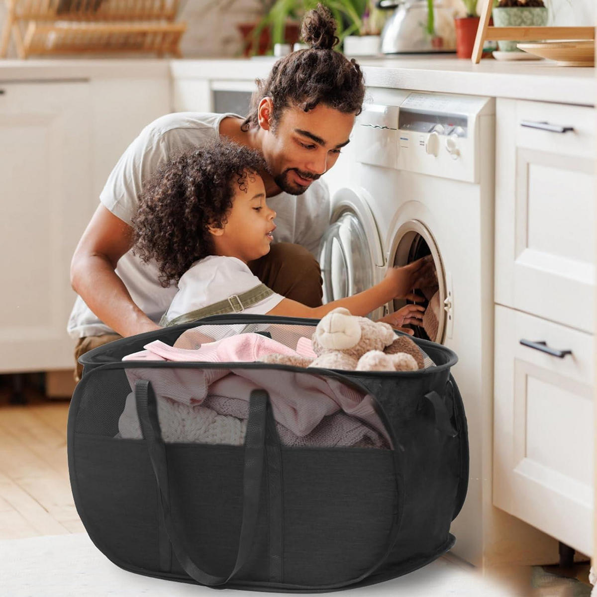 WÄSCHEKORB 2er-Pack faltbar 65 Liter Schwarz - Schwarz, Textil (35/33/58cm)