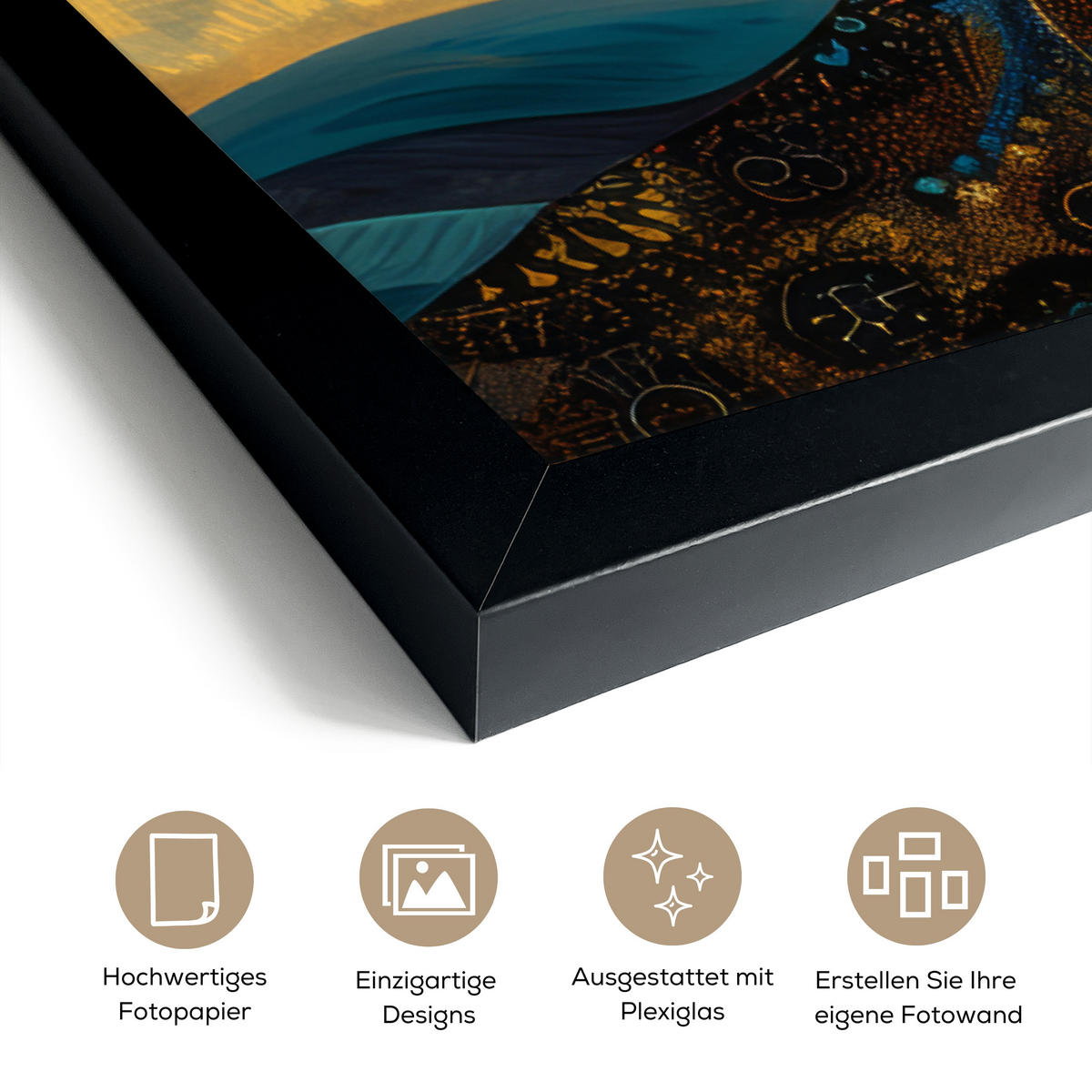 GERAHMTES BILD Baum - Mond - Blumen - Gold - Kunst 40x60 cm - Orange, Papier (40/60cm) - MuchoWow