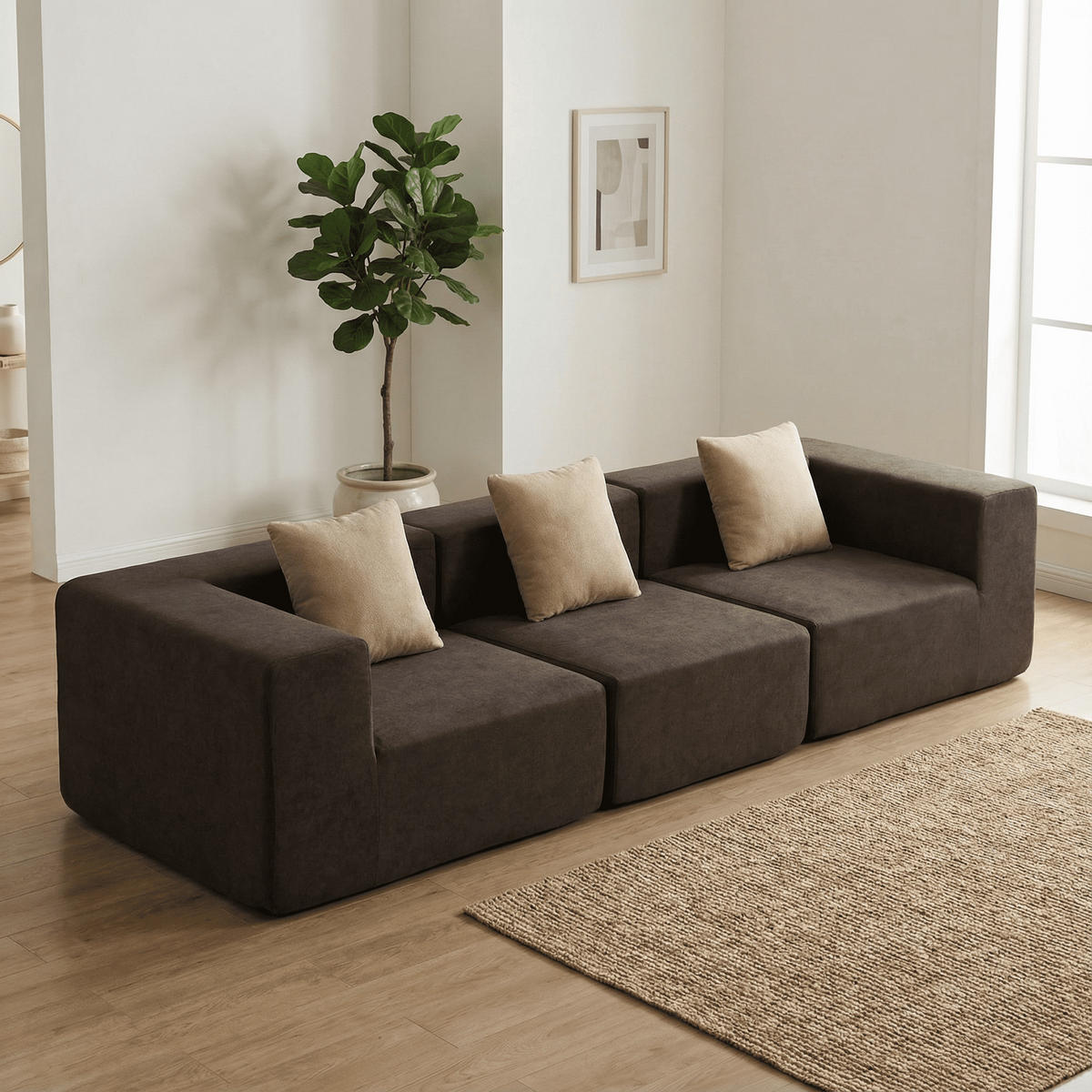 SOFA Pure 3-Sitzer - Braun Sand - Braun, Textil (300/62/100cm) - COCO Living