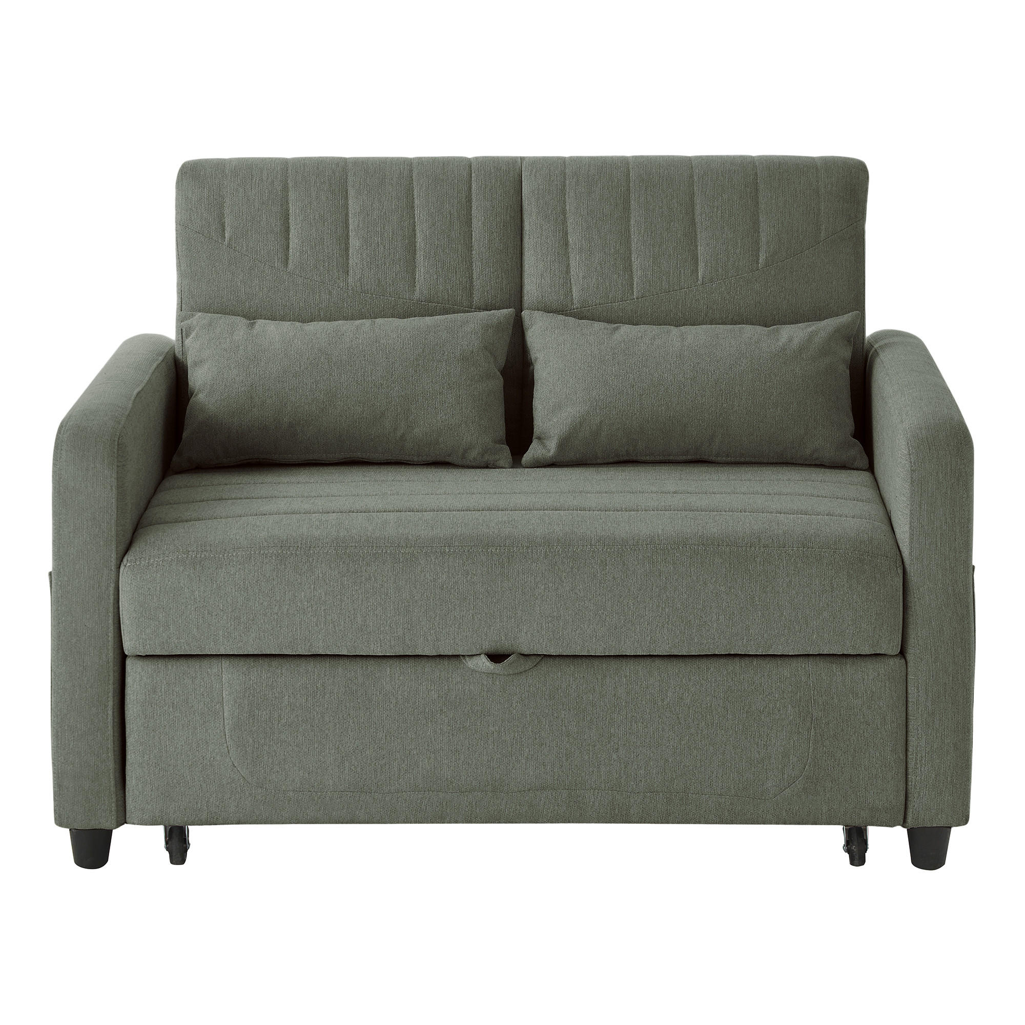 SOFABETT Baumwoll-Leinen mit ausziehbarer Schlaffunktion Olivgrün 114/77/82,5 cm - Olivgrün, Textil (77/82.5/114cm) - Redom