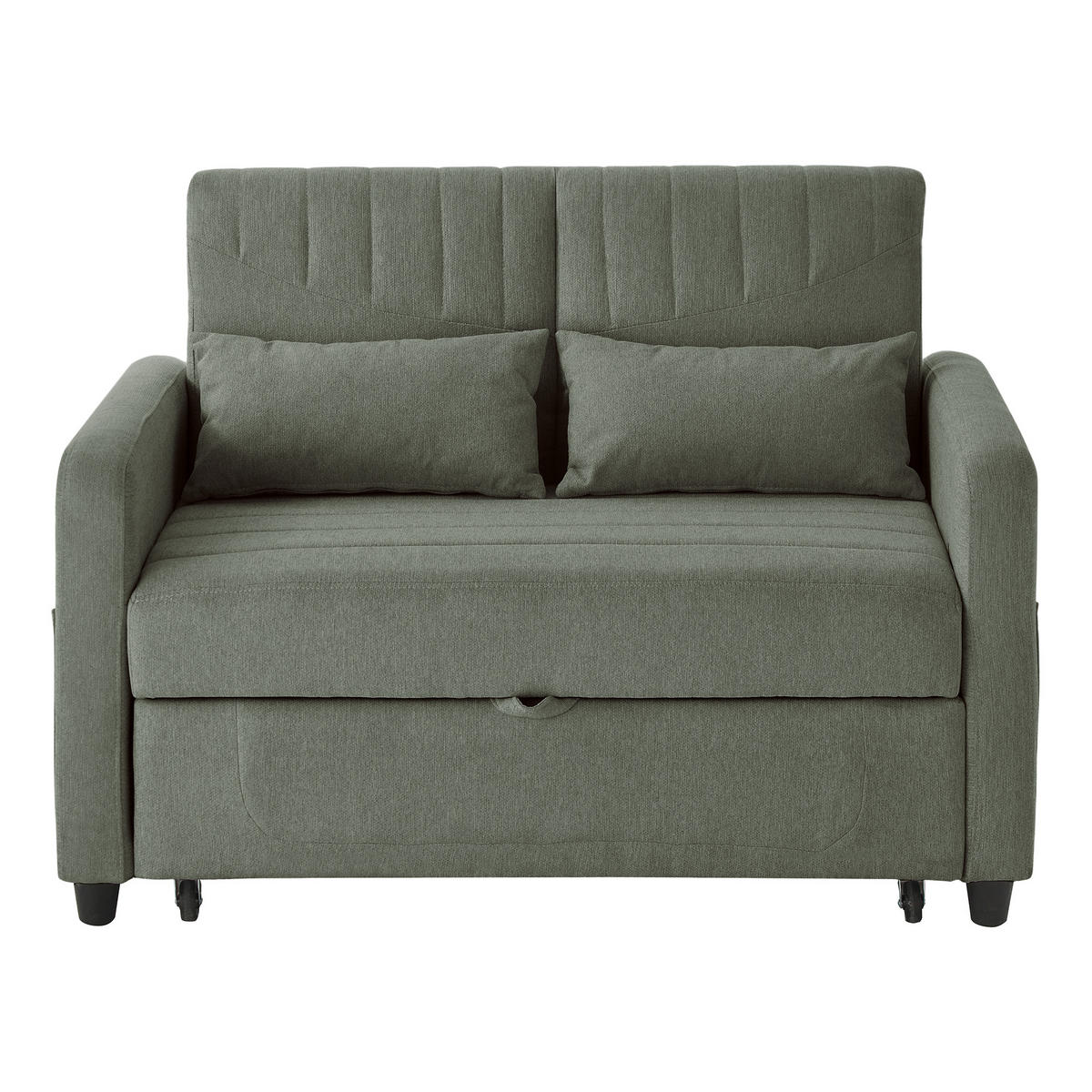 SOFABETT Baumwoll-Leinen mit ausziehbarer Schlaffunktion Olivgrün 114/77/82,5 cm - Olivgrün, Textil (77/82.5/114cm) - Redom